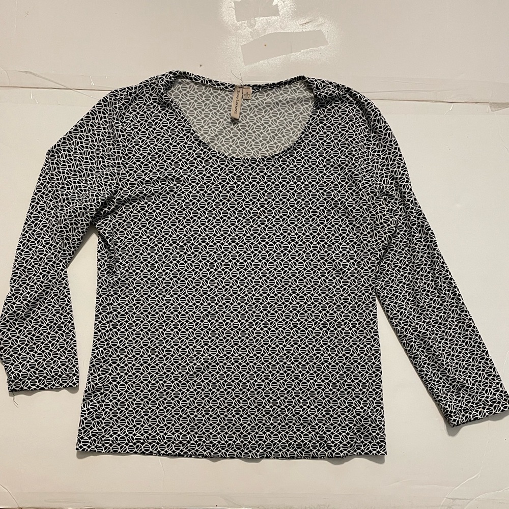 Susan Lawrence 3/4 Sleeve Top Size M Black White Blouse